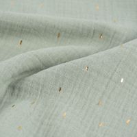 Double Gauze Foliendruck Konfetti Striche uni altgrün gold