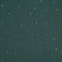 Double Gauze Foliendruck Konfetti Striche uni dunkelgrün gold 1.35m