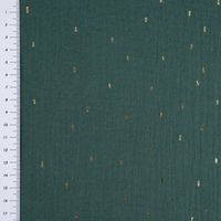 Double Gauze Foliendruck Konfetti Striche uni dunkelgrün gold 1.35m