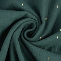 Double Gauze Foliendruck Konfetti Striche uni dunkelgrün gold 1.35m