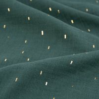 Double Gauze Foliendruck Konfetti Striche uni dunkelgrün gold 1.35m