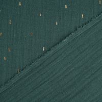 Double Gauze Foliendruck Konfetti Striche uni dunkelgrün gold 1.35m