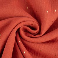 Double Gauze Foliendruck Konfetti Striche uni rost gold 1.35m