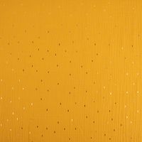 Double Gauze Foliendruck Konfetti Striche uni ocker gold 1.35m