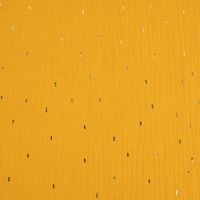 Double Gauze Foliendruck Konfetti Striche uni ocker gold 1.35m