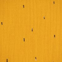 Double Gauze Foliendruck Konfetti Striche uni ocker gold 1.35m