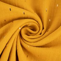 Double Gauze Foliendruck Konfetti Striche uni ocker gold 1.35m