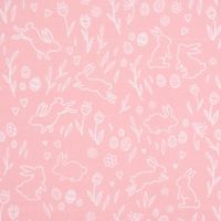Baumwollstoff Organic Bio Allover Ostern Hasen Blumen rosa weiß 1.50m