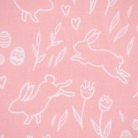 Baumwollstoff Organic Bio Allover Ostern Hasen Blumen rosa weiß 1.50m