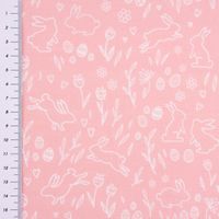 Baumwollstoff Organic Bio Allover Ostern Hasen Blumen rosa weiß 1.50m