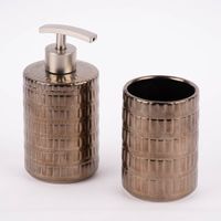 Seifenspender geometrisches Muster Keramik bronze silberfarbig 8x17cm