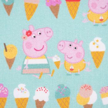 Baumwollstoff Popeline Peppa Wutz Schorsch Eis mint rosa braun gelb oc