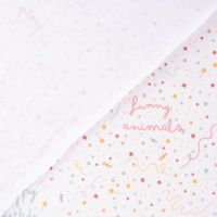 Baumwolljersey happy birthday Luftschlangen Sterne Muster weiß mint ro