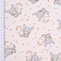 Baumwollstoff SOLIMA Hasen Regenbogen Herzen beige grau braun schwarz