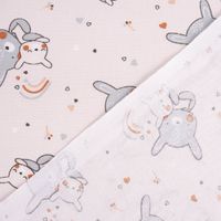 Baumwollstoff SOLIMA Hasen Regenbogen Herzen beige grau braun schwarz