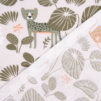 Baumwollstoff TATUINE Pflanzen Affen Leoparden Vögel Gürteltiere gra