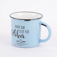 Grafik Werkstatt Tasse Vintage Nimm dir Zeit für Meer hellblau schwarz 400ml