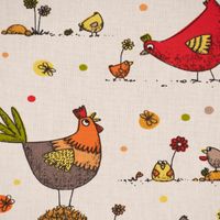 Baumwollstoff Dekostoff Zazou Hühner Hahn Küken beige rot 1.60m