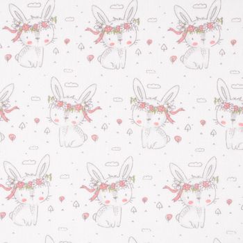 Baumwollstoff Chic Häschen mit Blumenkranz weiß rose 1.40m Breite