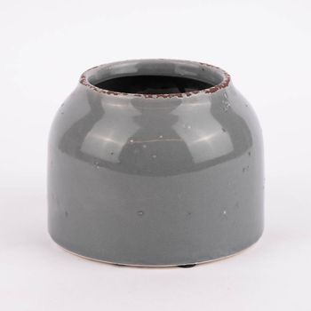 Keramik Vase Pflanztopf rustikal einfarbig grau 10x14cm