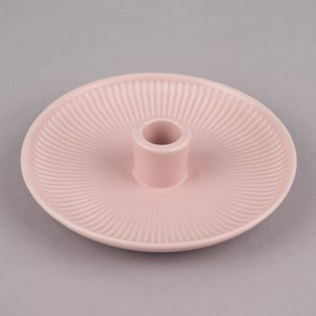Rico Design Kerzenhalter für Stabkerzen Schale mit Rillen Porzellan matt rosa 3.5x15.5cm
