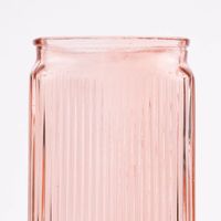 Vase Dekovase Glas dreieckig mit Rillen rosa 10.5x20cm