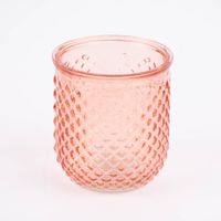 Windlicht mit Rautenprägung Glas rosa 8.5x9.5cm