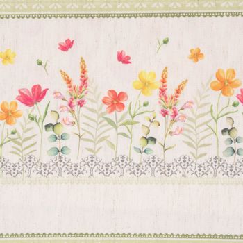 Gardinenstoff Dekostoff Wiesenblumen Streifen natur bunt 1.60m