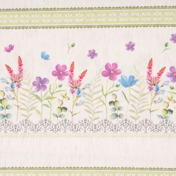 Gardinenstoff Dekostoff Wiesenblumen Streifen natur bunt lila 1.60m