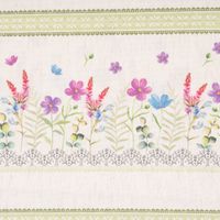Gardinenstoff Dekostoff Wiesenblumen Streifen natur bunt lila 1.60m