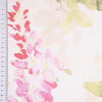 Gardinenstoff Dekostoff Leinenstruktur halbtransparent Aquarell Blumen weiß rosa grün 1.45m Breite