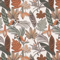 Dekostoff Baumwolle Digitaldr. Retro Blätter Blumen wollweiß orange b