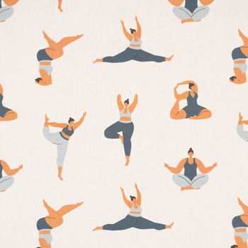 Dekostoff Baumwolle Digitaldr. Body Positivity Yoga wollweiß blau 1.40
