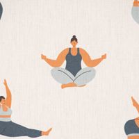Dekostoff Baumwolle Digitaldr. Body Positivity Yoga wollweiß blau 1.40