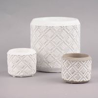 Pflanztopf Rautenmuster geprägt Beton weiß 14.5x14cm