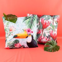 Outdoor Kissen Tukan Blüten Blätter bunt 45x45cm