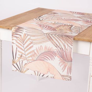Tischläufer Leinenoptik Palmenblätter beige orange gelb 45x150cm
