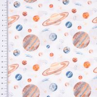 Baumwollstoff Popeline Digitaldr. Aquarell Planeten Weltall weiß bunt