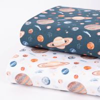 Baumwollstoff Popeline Digitaldr. Aquarell Planeten Weltall weiß bunt