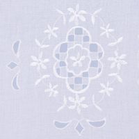 Cafehausgardine Schlaufen Leinenstruktur bestickt Blumen mit Häkelborte 45x120cm