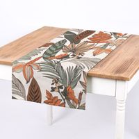 SCHÖNER LEBEN. Tischläufer Retro Blätter Blumen weiß orange braun