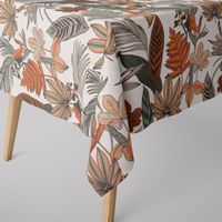 SCHÖNER LEBEN. Tischdecke Retro Blätter Blumen wollweiß orange braun