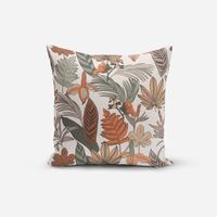 SCHÖNER LEBEN. Kissenhülle Retro Blätter Blumen weiß orange braun