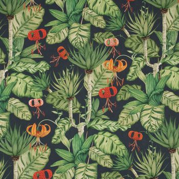 Outdoorstoff Dralon Blätter Blüten dunkelblau grün rot 1.40m