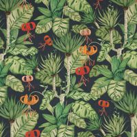 Outdoorstoff Dralon Blätter Blüten dunkelblau grün rot 1.40m