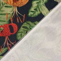 Outdoorstoff Dralon Blätter Blüten dunkelblau grün rot 1.40m