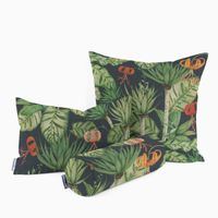 Outdoorstoff Dralon Blätter Blüten dunkelblau grün rot 1.40m