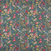 Outdoorstoff Dralon Floral Happy Garden Blumen Vögel blau bunt 1.40m