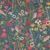 Outdoorstoff Dralon Floral Happy Garden Blumen Vögel blau bunt 1.40m