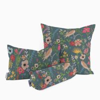 Outdoorstoff Dralon Floral Happy Garden Blumen Vögel blau bunt 1.40m